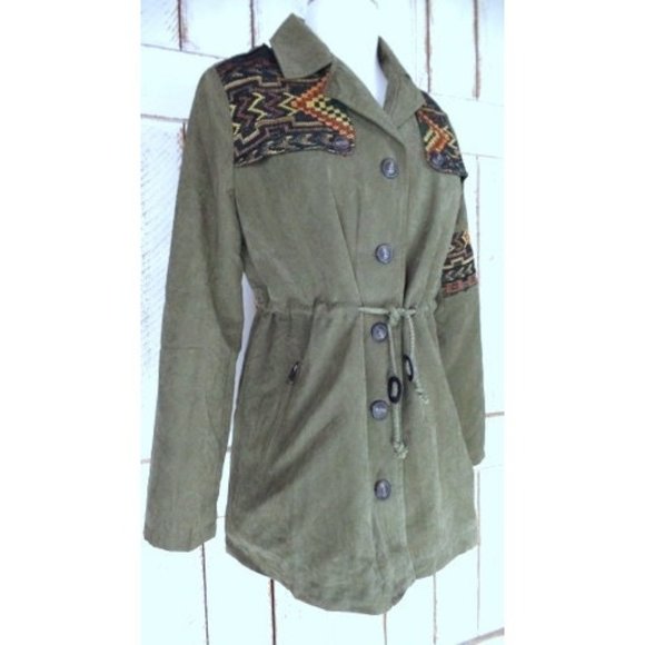 90s vintage army green tribal embroidered drawstring utility jacket - Picture 6 of 9